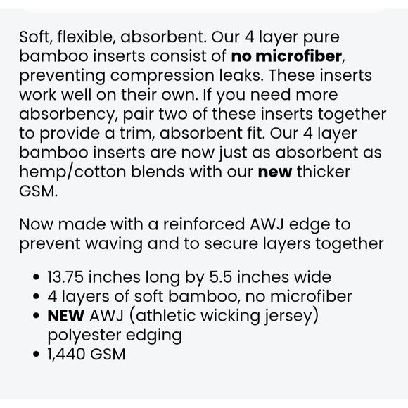 Texas Tushies 4 Layer Bamboo Terry Cloth Diaper Inserts 10 Count - Picture 7 of 7